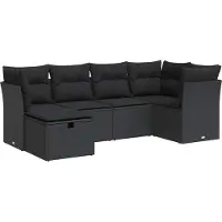 vidaXL 6-delige tuinmeubelset met kussens, zwart, polyrotan