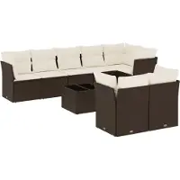 vidaXL 9-delige Loungeset met kussens poly rattan bruin