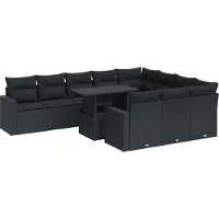 vidaXL 11-delige tuinmeubelset met kussens, zwart, polyrotan