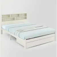Merax Massief Houten Tweepersoonsbed 140x200 cm – Bed met Lattenbodem, Boekenplank Hoofdbord en Opberglade – Wit Houten Bed voor Volwassenen en Tieners