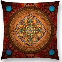 Cusco Mandala kussenhoes 45x45 cm - Fluweelzacht - DUBBELZIJDIG BEDRUKT - Rood/Oranje