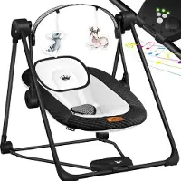 Kidiz Wipstoel Baby Elektrisch Babyschommel tot max 9kg - Schommelstoel voor Baby Swing met Speelboog en 5 schommelsnelheden - Zwart