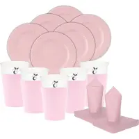 Givi Italia Feest BBQ bordjes/bekertjes/servetten set - 16 personen - lichtroze - papier/karton