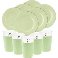 Givi Italia Feest/verjaardag BBQ bordjes/bekertjes set - 32-delig - mintgroen - papier/karton