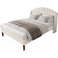 Merax Tweepersoonsbed 140x190 met Lattenbodem en Hoofdbord – Beige Velvet