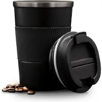 DULA Thermosbeker 380 ML Koffiebeker to go - Travel mug dubbelwandig - Zwart - RVS - Voor koffie en thee - Lekdichte reisbeker -