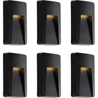 QAZQA Set van 6 buiten wandlampen zwart rechthoekig incl. LED IP65 - Gem