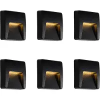 QAZQA Set van 6 buitenwandlampen zwart vierkant incl. LED IP65 - Gem