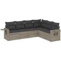 vidaXL 6-delige tuinmeubelset met kussens, lichtgrijs, polyrotan
