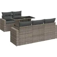 vidaXL 6-delige Loungeset met kussens poly rattan grijs