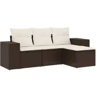 vidaXL - 4-delige - Loungeset - met - kussens - poly - rattan - bruin