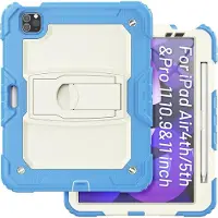 Ntech Tablet Hoes Geschikt Voor iPad Air 11 2024 Licht Blauw hoes met Screen Protector en Stand / iPad Air 5th/4th Generation 10.9 Inch hoes Shockproof