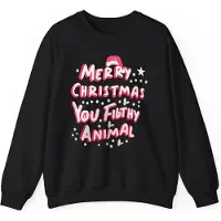 Gildan Foute Kersttrui unisex | Christmas Sweater 'Merry Christmas you filthy animal' | Unisex | Maat M |Zwart | Kerst | Kerstcadeau | Kerstpakket