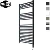 Sanicare Elektrische radiator hwv met wifi 111,8x45 cm mat zwart 596w met thermostaat zwart rechtsonder