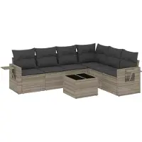 vidaXL 7-delige tuinmeubelset met kussens, lichtgrijs, polyrotan
