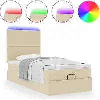 vidaXL Bed poef met matras en LED's 90x200 cm stof crèmekleurig