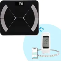 Silvergear Weegschaal Personenweegschaal - Combideal met Slim Lichaamsmeetlint - Met App - Zwart