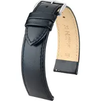 Hirsch Osiris Horlogebandje - Cow boxleer, 20 mm Breedte bevestiging, glanzend zwart - glanzend zilver Sluit, past op Garmin, Samsung Galaxy Watch, Polar Ignite, Huawei Watch