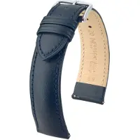 Hirsch Kent Horlogebandje - Italiaans kalfsleer, 20 mm Breedte bevestiging, blauw - glanzend zilver Sluit, past op Garmin, Samsung Galaxy Watch, Polar Ignite, Huawei Watch