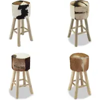 vidaXL Barkruk echt leer en massief teakhout - Barkruk - Barkrukken - Barstoel - Barstoelen