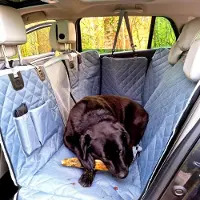 De Blaffende Kat Premium Hondendeken Auto Achterbank - Autodeken Hond Achterbank - Hondenmand Auto - Grijs-Blauw - Met Opbergtas en 2x Autogordel Hond