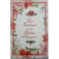 Janneke Brinkman Kerstkaarten - kerstkaart - 8 dubbele wenskaarten met 8 enveloppen - bloemen - rood roze