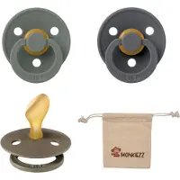 BIBS Dental fopspenen Anatomical 6-18 maanden- Set 3 stuks- Dark Oak, Iron, Pine + Monkiezz speenzakje - orthodontisch- Anatomisch- Maat 2