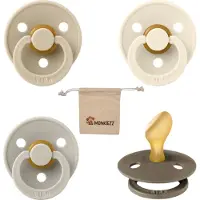 BIBS Dental fopspenen Anatomical 6-18 maanden- Set 4 stuks- Vanilla, Ivory, Sand, Dark Oak + Monkiezz speenzakje - orthodontisch- Anatomisch- Maat 2