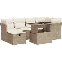 vidaXL 7-delige Loungeset met kussens poly rattan beige