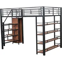 Merax Hoogslaper 140x200 met Veiligheidstrap en Opbergruimte - Bed met Kast - Planken en Uitvalbeveiliging - Zwart