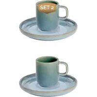 Palmer - Miami - Espresso kop en schotel - 2 stuks - 8 cl - Groen/Turquoise - Stoneware - Koffiekopjes