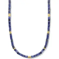 CO88 Collection 8CN-26318 Sodaliet Kralenketting - Dames - Sodaliet - Staal - Kraal 4 x 2 mm - 40 + 5 cm Lengte - Donker Blauw/Goudkleurig