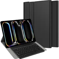 Cazy tablet Hoes met Toetsenbord geschikt voor iPad Pro 13 (2025 / 2024) M5 / M4 - QWERTY Portuguese Bluetooth Keyboard Case - Zwart