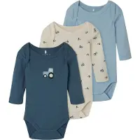Name it Rompertje/body beige / marine / lichtblauw / wit