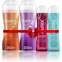 Durex - 4 Glijmiddelen - Waterbasis - 2 in 1 Aloë Vera 200ml - 2 in 1 Sensitive - Play Tingle Gel 100ml - Crazy Cherry (Kers) 100ml - Voordeelverpakking - Cadeau voor man en vrouw