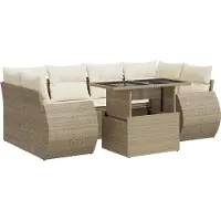 vidaXL 7-delige tuinmeubelset met kussens, beige, van polyrotan