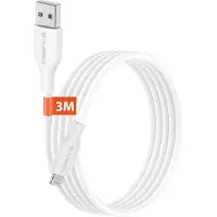 Xssive Lange USB naar geschikt voor Lightning Kabel 3 Meter - Geschikt voor Apple CarPlay, iPad, AirPods, iPhone 14, 13, 12, 11, X, 8 Oplader Kabel - Origineel