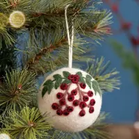 Sjaal met Verhaal Hanger Bal Vilt - Rode Bes - Creme/Rood/Groen/Bruin - 8cm - Handgemaakt & Fairtrade