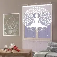 Wisan Bohdi jacquard vitrage -100 x 165 cm, gordijn met jacquardpaneel en franjes- wit- 100 x 165 cm