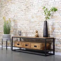 OEM Tv meubel Bowie 150x40x50 cm met 3 laden mangohout en metaal