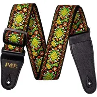 P&P - Professionele Verstelbare Stevige Gitaarband - Guitar strap Band - Luxe Gitaarriem - Bas/Elektrische /Akoestische/Gitaar - Geborduurd Fluorgroen/Oranje