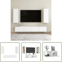 The Living Store vidaXL Salontafel - Tv Meubel - 4-delige Tv-meubelset bewerkt hout wit - Houten Tv Stand - Wit Tv Meubel - Media Kast