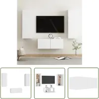 The Living Store vidaXL Tv-meubel - Televisiescherm - 3-delige Tv-meubelset bewerkt hout wit - Salontafel - Media-opbergers - Houten Tv-stand