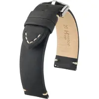 Hirsch Ranger Horlogebandje - Kalfsleer, 22 mm Breedte bevestiging, zwart - glanzend zilver Sluit - sterke retro-armband, past op Garmin, Xiaomi Watch, Huawei Watch, Polar