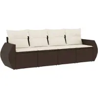 vidaXL 4-delige Loungeset met kussens poly rattan bruin