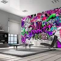 Karo-art Fotobehang - Chaos in paarse Graffiti