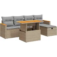 vidaXL 6-delige Loungeset met kussens poly rattan beige