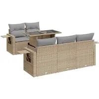 vidaXL 6-delige Loungeset met kussens poly rattan beige