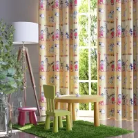 Wisan Lam - Gordijnen: 2 stuks van 150 x 165 cm - Kinderkamer gordijn van stof met dierenmotieven- geel- 150 x 165 cm