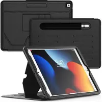 Ntech Tablet Hoes Geschikt Voor iPad Hoes 9/8/7 Generatie Zwart - iPad 9 10.2 (2021) hoes met Multi-Angle Magnetic Stand, Auto Sleep/Wake, Pencil Houder - Extra Stevig - Schokbestendig